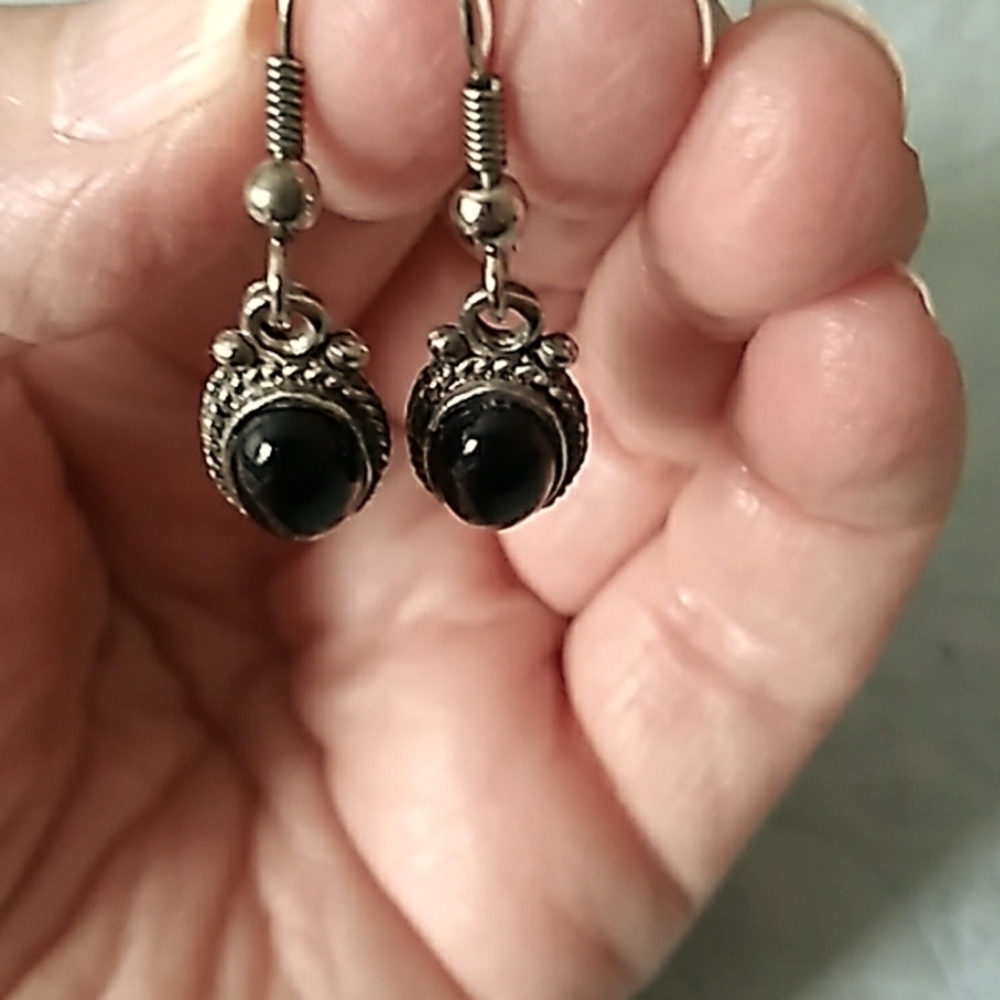 Vintage Silver and Black Earrings